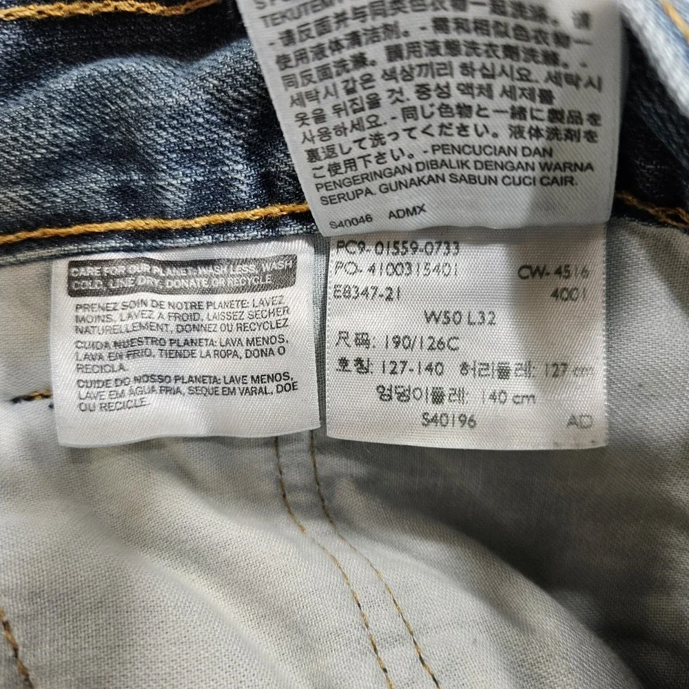 Levis 559 Relaxed Straight Jeans Mens 50x31 Blue Medium Wash Trucker Damaged